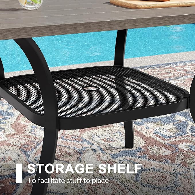VICLLAX 7 Pieces Outdoor Dining Set, Patio Furniture Set Includes 47" Round Metal Table W/ 1.9" Umbrella Hole and 6 Padded Textilene Swivel Chairs for Porch, Lawn, Garden, Backyard