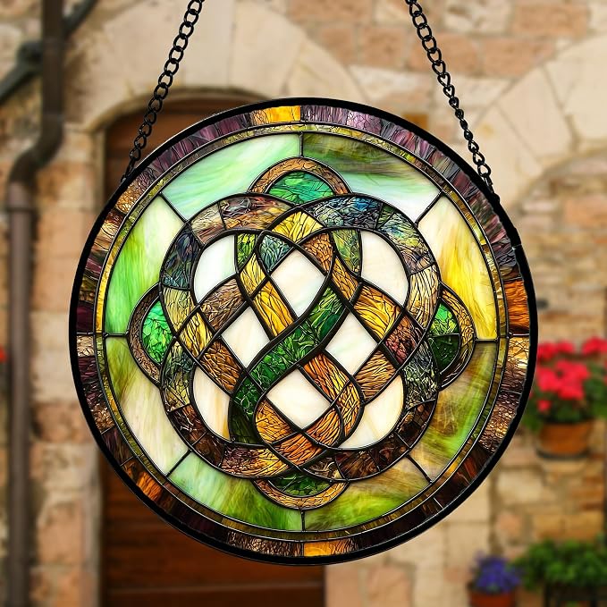 DASTOLL Stained Glass Window Hanging, Tiffany Abstract Totem Sun Catchers Colorful Glass Panel Bless Suncatcher Decor for Birthday for Women, Men, Wife, Aunt, and Mom 9.8 in
