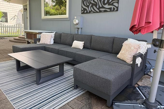 PURPLE LEAF Patio Furniture Set U-Shaped Outdoor Couch with 9.6" Thick Cushion and Soft Pillows 8 Piece Outdoor Sectional Sofas with Table Modern Outdoor Conversation Sets for Yard Porch Deck, Grey