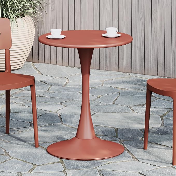 WestinTrends Playa 23.5" Round Outdoor Indoor Metal Cocktail Dining Table, Red