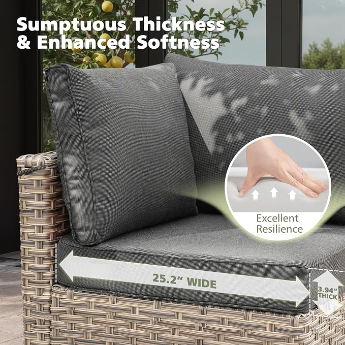 CAODOC Outdoor Sectional Patio Furniture Set,8 Pieces Wicker Conversation Sets L Shaped Couch,Out Door Sofa Outside Furniture with Swivel Chairs,Black