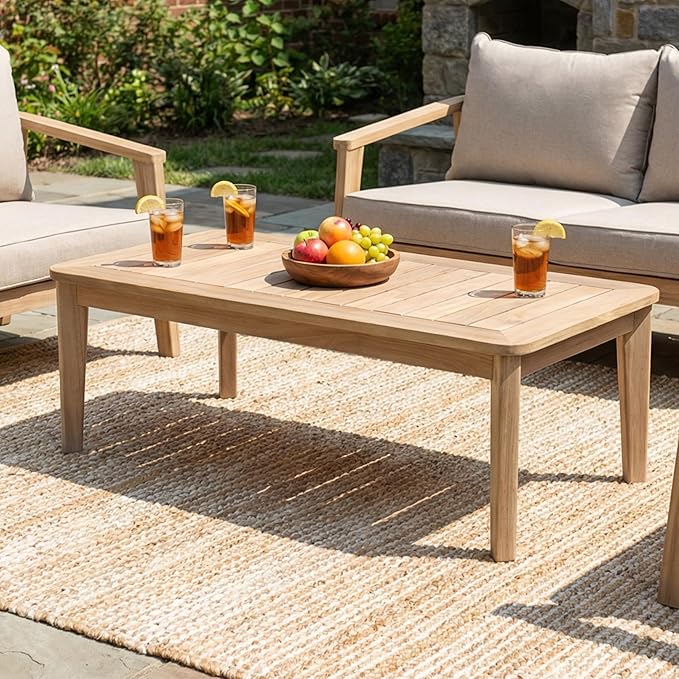 Merax Outdoor Acacia Wood Coffee Table, Natural Finish, Weather-Resistant Patio & Garden Side Table