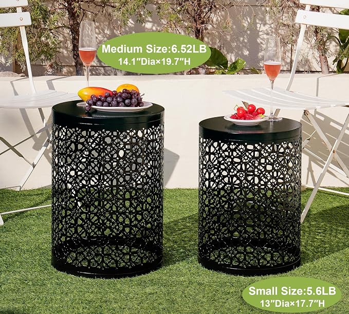HFHOME Set of 3 Heavy-Duty Round End Table, Side Table, Coffee Table for Indoor Multifunctional Use, Outdoor Decorative Garden Stool Plant Stand-Black