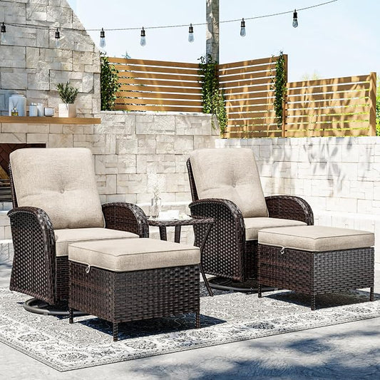 Joyside Wicker Patio Furniture Set, 5 Piece Outdoor Furniture Set with Thickened Cushions, High Back, Deep Seating, Wide Armrest, Outdoor Swivel Rocker Chairs for Porch, Deck