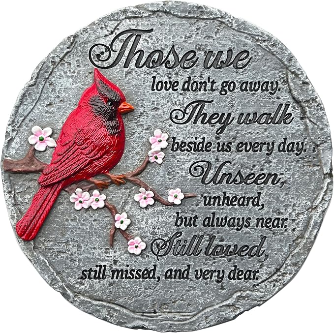 Memorial Garden Stones Red Cardinal Sympathy Gifts for Loss of Loved One - Father’s Day Condolence Bereavement Gift Outside Memory Plaques Outdoor Stepping Stone