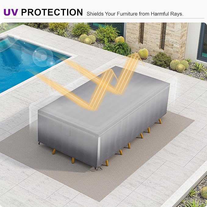 PURPLE LEAF Outdoor Dining Set for 8 with Waterproof Furniture Cover All Weather Patio Dining Set with Rectangular Aluminum Table and Wicker Dining Chairs for Garden Deck Backyard Kitchen, Grey