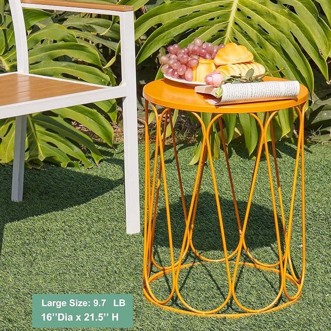 Y&M Set of 3 Metal Round Patio Side Tables, Multifunctional Coffee Table End Table for Indoor & Outdoor Garden Stool Modern Design -Orange