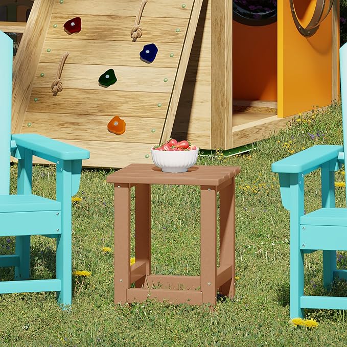WestinTrends Malibu Kids Outdoor Patio Furniture HDPE Adirondack Square Side Table, Teak