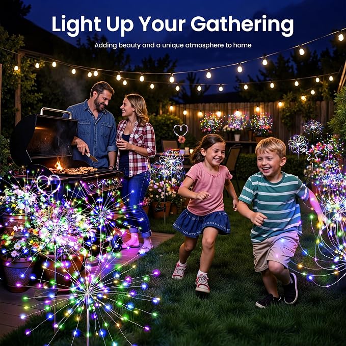 2Pack Solar Lights Outdoor, Multicolor Firework Lights | 120LED Fireworks Lights Solar Powered, Waterproof Fairy Garden Lights Decor Outside for Yard Pathway Lawn Patio
