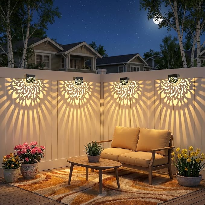 6 Pack Solar Fence Lights Wall lihgts Outdoor Decorations Solar Powered Step Deck Lights Warm Yellow Light Waterproof Decorative Lighting for Garden, Front Door, Backyard (Black)