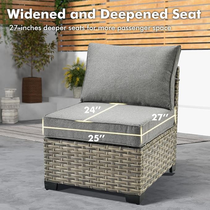 Weaxty 10 Pieces Outdoor Patio Furniture Set with Swivel Rocking Chair, Outdoor Sectional Sofa Couch Wicker Modular Patio Conversation Set w/42 Fire Pit and Coffee Side Table,Dark Gray