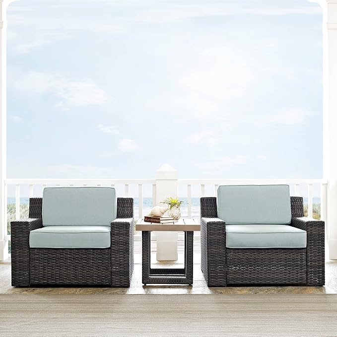 Crosley Furniture Beaufort Beaufort 2-Piece Outdoor Chair Set, Wicker Patio Chairs for Conversation, Porch, Deck, Brown with Mist Cushions