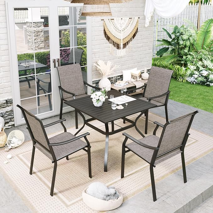 Sophia & William 5-Piece Outdoor Dining Set, 4 Comfortable Textilene Chairs and 37" Powder-Coated Outdoor Square Table, Durable All-Weather Patio Furniture for Lawn, Park, and Courtyard