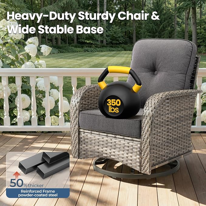 weaxty 5 Pieces Wicker Patio Furniture Set, High Back Swivel Rocker Chairs Outdoor Loveseat Sofa and Rattan Coffee Table, Outdoor Conversation Sets for Porch Deck Backyard Poolside, Black