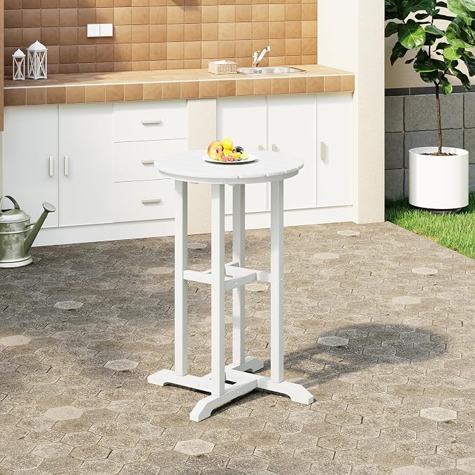 Costaelm Outdoor Bar Table, 37" Counter Height Round Patio Cocktail Bar Table, Patio Bar Table Bistro Dining Table Pub Table for Front Porch Deck, Backyard, Garden, White