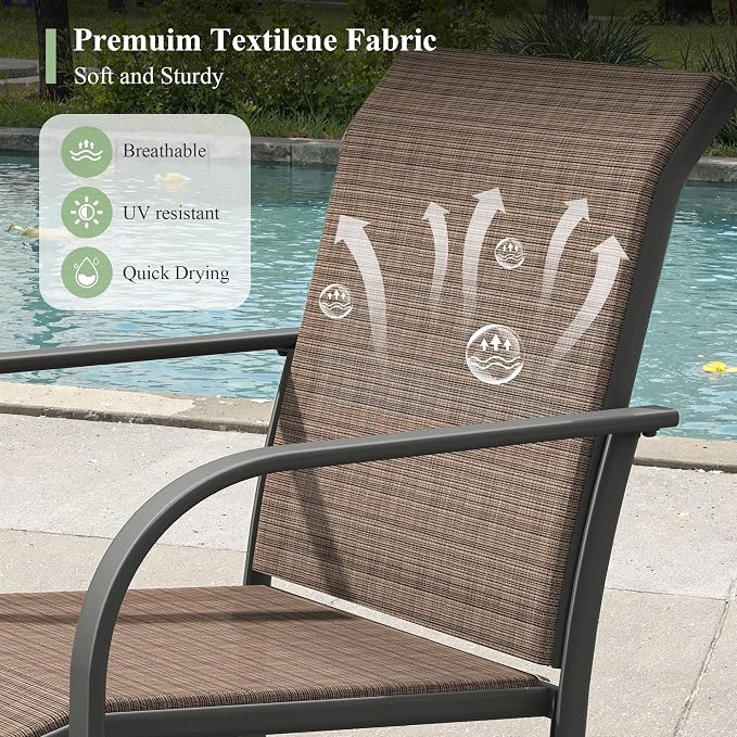 3 Pieces Outdoor Dining Set, Stackable Textilene Paito Chairs & 27.5" Square Dining Table with Shelf, Patio Dining Set for Backyard, Deck, Garden, Brown & Black