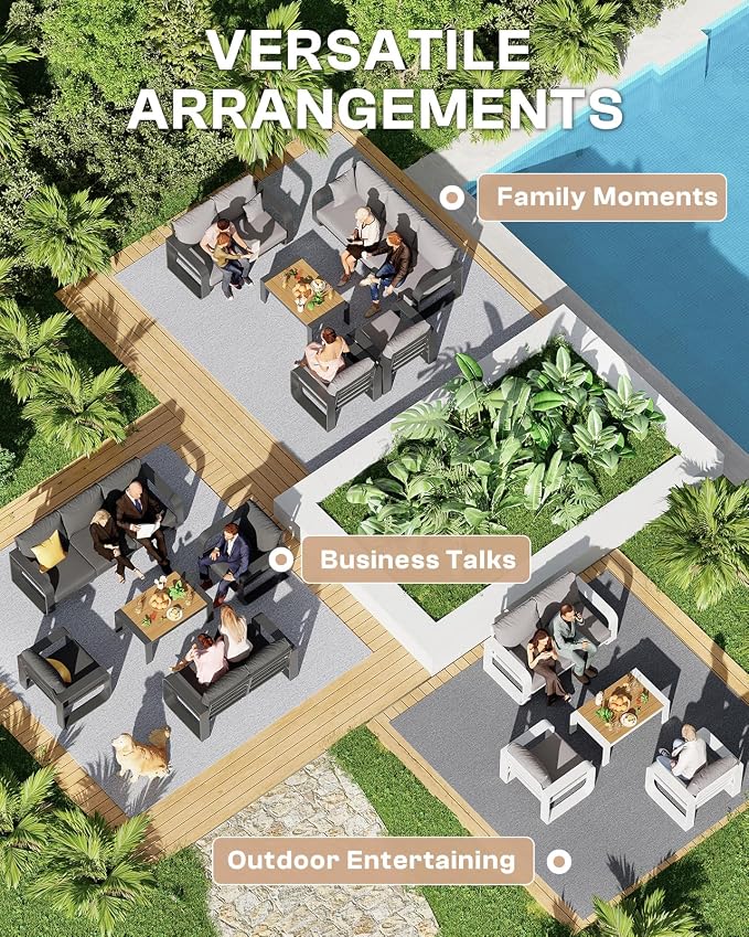 Oversized Aluminum Outdoor Furniture Set, Extra Large Patio Furniture Sofa Set 4.8” Widened Armrest & Ultra-Thick Cushions, 4 Pcs Modern Patio Sectional for Backyard, Porch, White