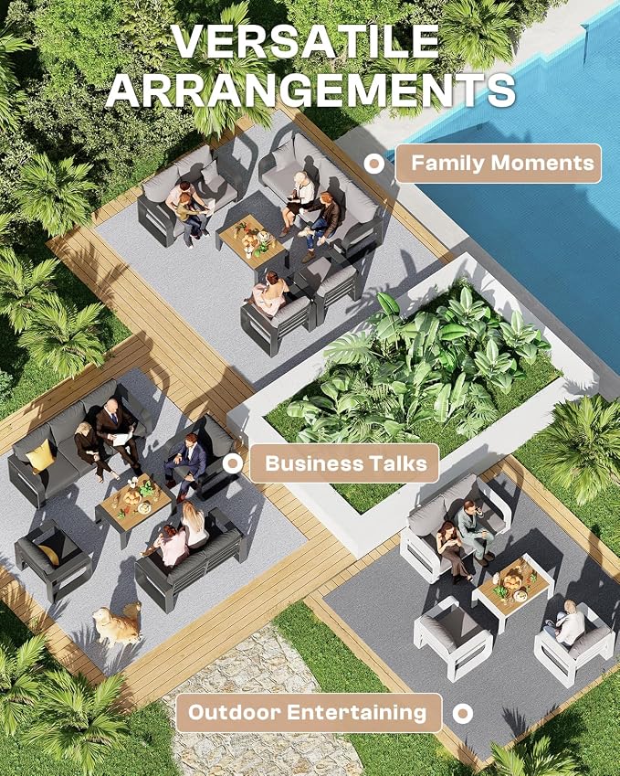 Oversized Aluminum Outdoor Furniture Set, Extra Large Patio Furniture Sofa Set 4.8” Widened Armrest & Ultra-Thick Cushions, 4 Pcs Modern Patio Sectional for Backyard, Deck, Gray