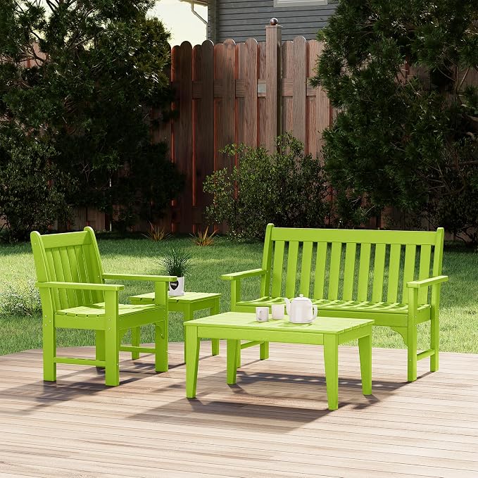 Costaelm Adirondack Outdoor Coffee Table, HDPE Drink Table Weather Resistant, Patio Porch Accent Balcony Table Outdoor End Table for Pool, Seaside, Backyard, Lime