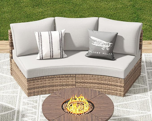 LUXOAK 3-Piece Wicker Patio Furniture Set, Waterproof Half-Moon Sectional Sofa with Cushions, Rattan Outdoor Conversation Set for Garden, Pool, Beach & Balcony, Beige