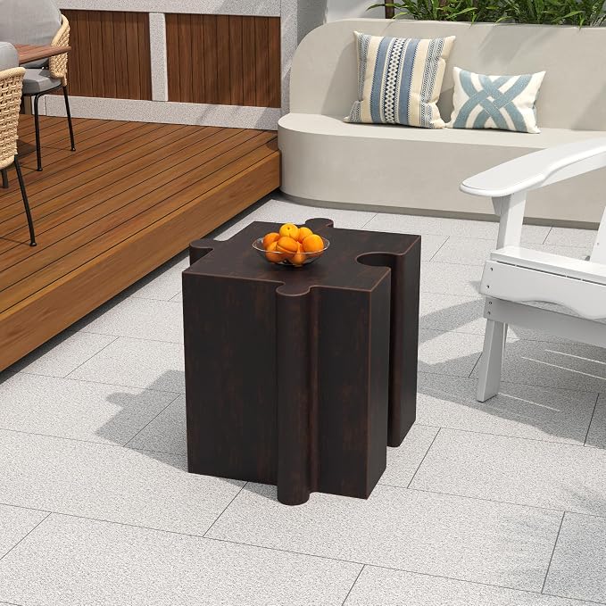 Christopher Knight Home Daton 2 Piece Interlocking Outdoor Side Table Set, Modular Lightweight Concrete Coffee Table, Convertible MGO End Table for Indoor&Outdoor, Design for Creative Set Up, Copper