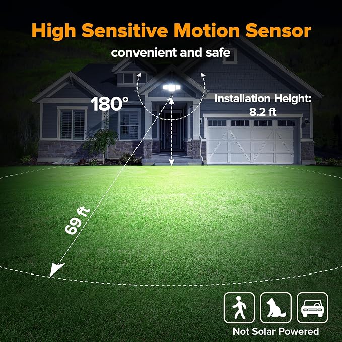 LUTEC 80W 9000LM LED Security Lights Motion Sensor Outdoor Lights, 4 Head LED Flood Lights Outdoor 5000K Daylight, IP65 Waterproof, Motion Detected Lights for Outside, Garage, Yard (Black) - 2 Pack
