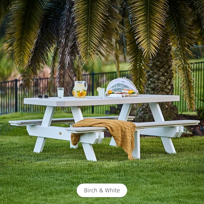 LuxCraft 6 Foot Poly Rectangular Picnic Table - Outdoor Furniture, Dining Height Table with Umbrella Hole, Seats 6 Adults, All Weather - Amish Made in USA (Coastal Gray & Black)