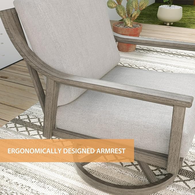 3-Piece Patio Conversation Set Aluminum Swivel for Outdoor Deck,(Grey) | Aluminum Outdoor Conversation Set Includes 1 Side Table and 2 Cushioned Swivel Rocker Chairs