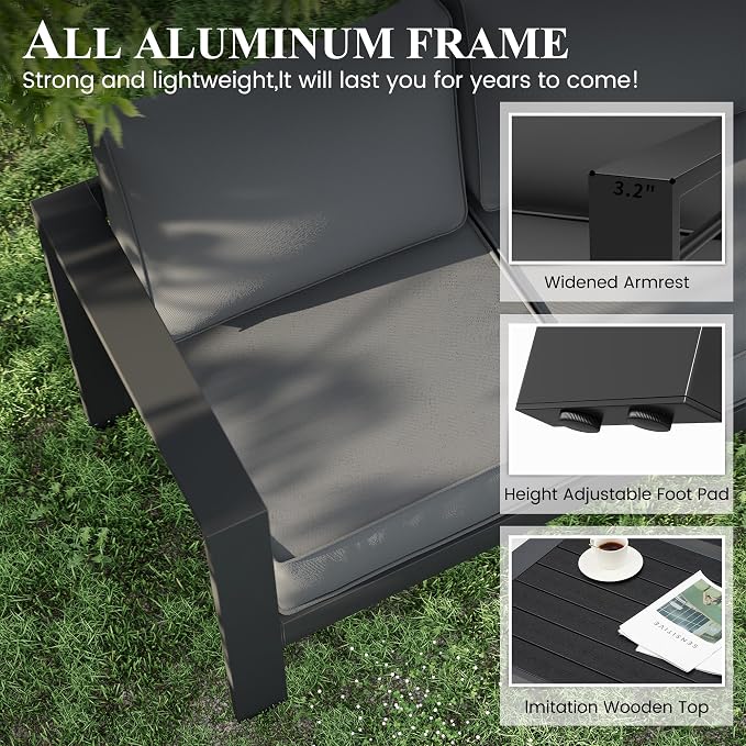 Aluminum Furniture Set, 8 Piece Patio Sectional Conversation Sets, Modern Outdoor Furniture Sets with Waterproof Covers
