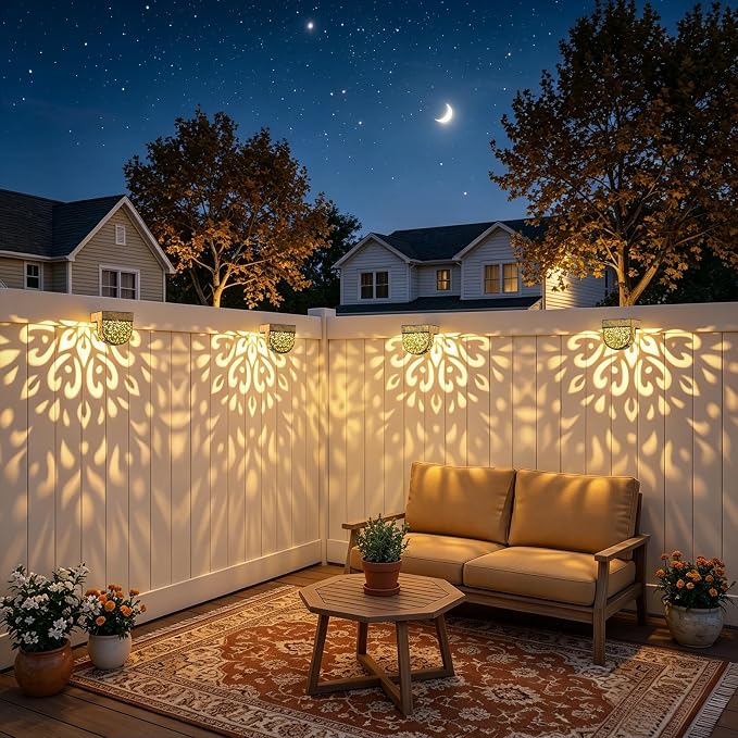 Solar Fence Lights 6 Pack Solar Step Lights Outdoor Waterproof LED Solar Powered Wall Lights Outdoor Decorations Warm Yellow Light Decorative Lighting for, Front Door, Backyard (Gold)