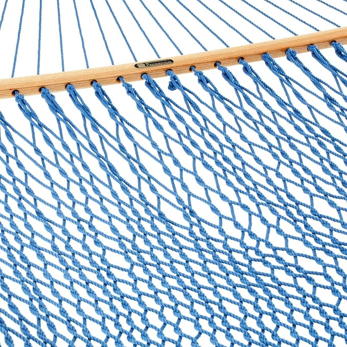 Original Pawleys Island Deluxe Coastal Blue DuraCord Rope Hammock – 13 ft. x 65 in, 2-Person, 450 lb Capacity, Oak Spreader Bar, Zinc-Plated Hardware, Handcrafted in the USA