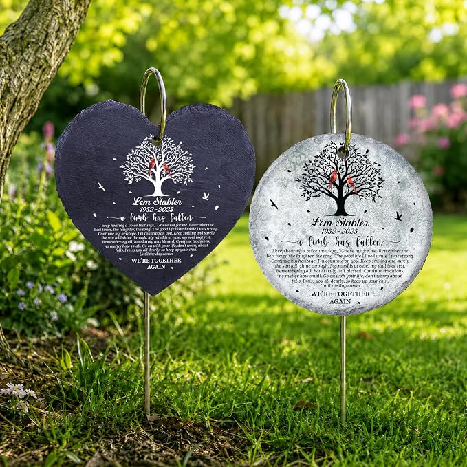 Personalized Memorial Garden Stone with Acrylic Stand, Weatherproof Grave Markers for Cemetery, Bereavement Gift for Loss of Loved One Outside, Grief Heaven Condolence Tree of Life Plaque
