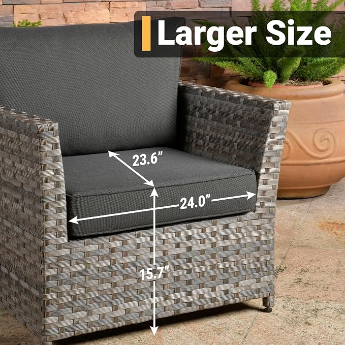 CAODOC 12 Pieces Outdoor Furniture Patio Sectional Sofa Couch Gray PE Wicker Conversation Sets with Ottomans Glass Coffee Table for Garden Poolside Backyard