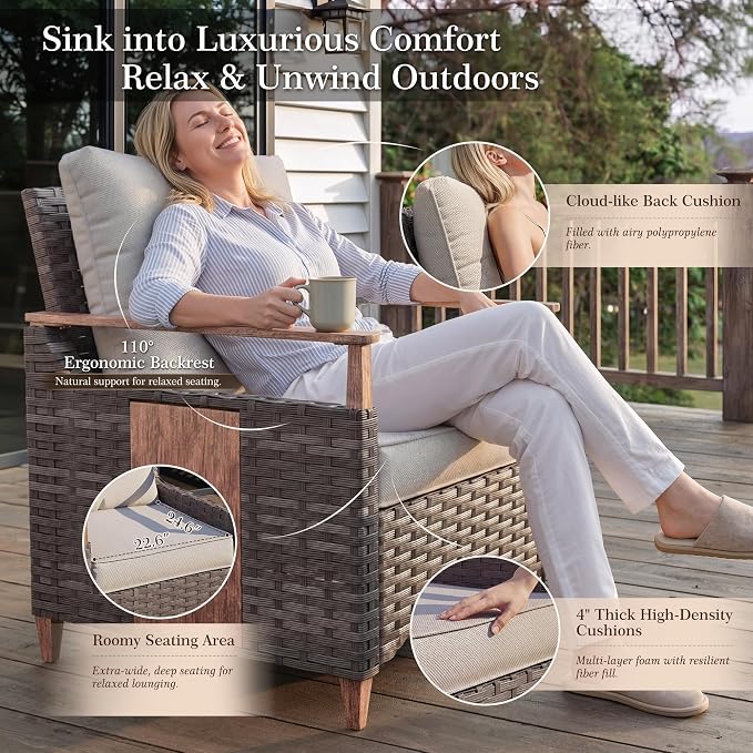 Nestnook 5 Pieces Patio Furniture Set, Outdoor Conversation Set with All-Weather Handwoven PE Wicker Sofa, Rattan Chairs and Thick Cushion, Loveseat & Coffee Table for Backyard, Deck & Poolside, Beige