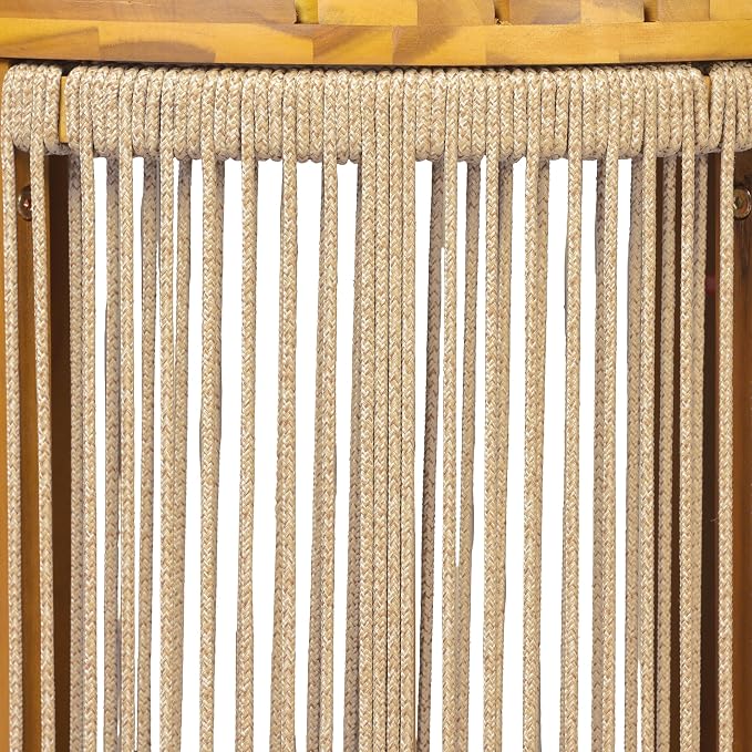 Teak Finish Acacia Wood Round Side Table with Multi Brown Color Rope, 25 lbs Weight Capacity, Weather-Resistant Accent Table for Patio Backyard Living Room
