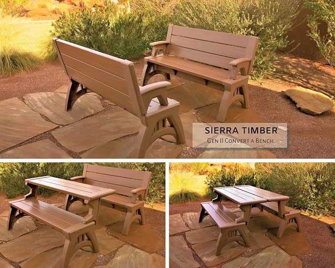 Convert-a-Bench 2-in-1 Outdoor Bench & Picnic Table - Foldable, Weather-Resistant Seating - Perfect for Patio, Lawn, Garden, or Deck - Durable & Easy Assembly - 1 Bench/Order, Sierra Timber