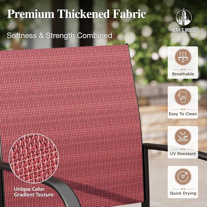 HERA'S HOUSE 9pc Outdoor Patio Dining Set for 8, Textilene Chairs, Red | 83" Rectangular Metal Table with umbrella hole. Waterproof, rust-resistant, all-weather for backyard, porch