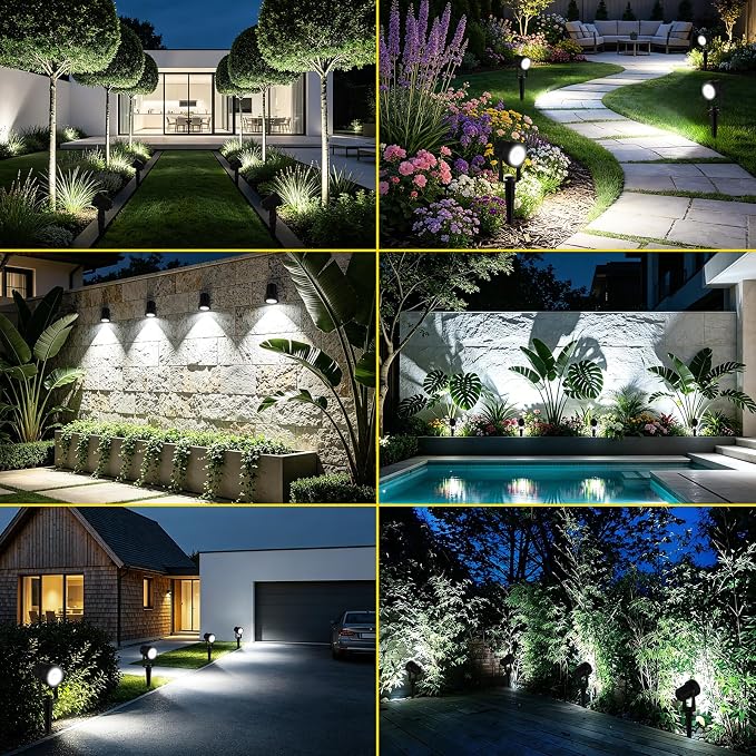 T-SUN Solar Spotlights Outdoor 4-in-1 IP65 Waterproof Solar Landscape Spotlights, Auto ON/Off Solar Lights for Garden, Yard, Driveway, Pool Area(White)