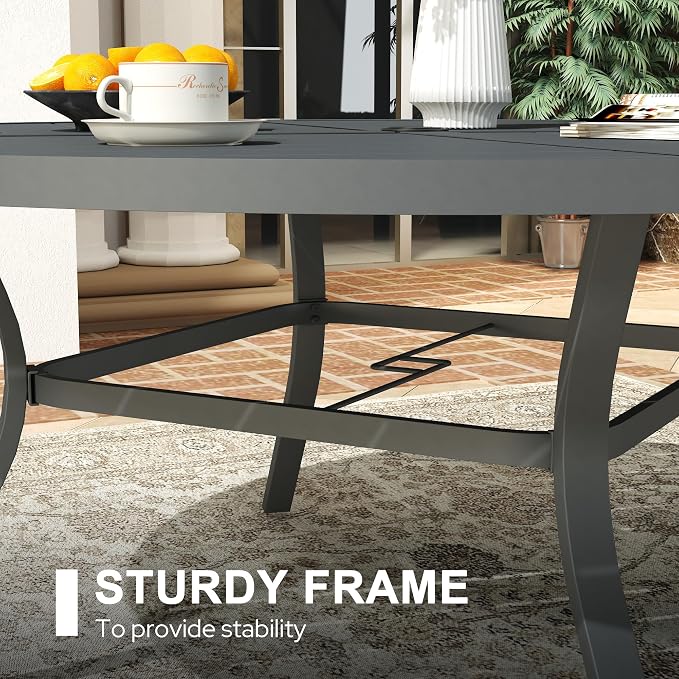 VICLLAX 60" Round Patio Dining Table for 8-10, All Weather Metal Outdoor Table with 1.57" Umbrella Hole and Surdy Frame for Garden Lawn Deck, Dark Grey