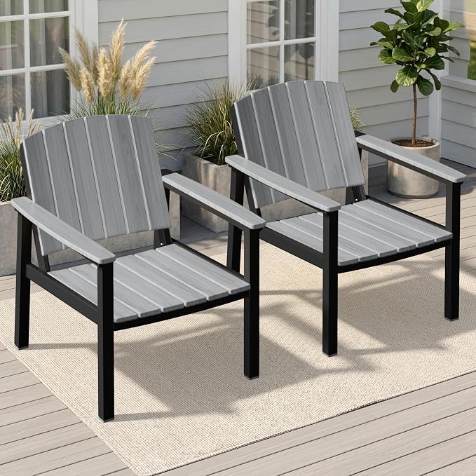2 Pieces Aluminum Patio Furniture Armchair, All-Weather Outdoor Armchair Aluminum Frame HDPS Faux Wood, Patio Sofa Couch Set of 2 for Porch, Balcony, Deck, Yard Grey