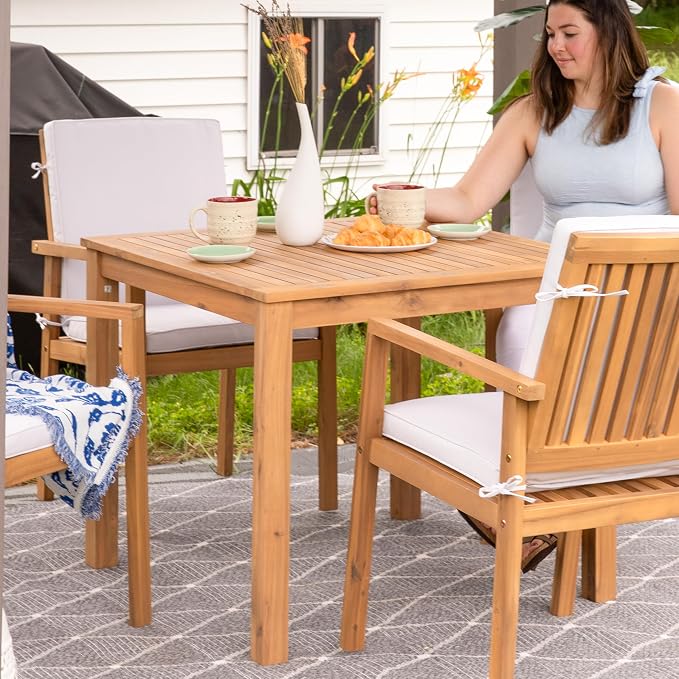 Sunnydaze 33.75" W Outdoor Dining Table for 4 - Rodanthe Acacia Wood Outdoor Table for Patio - Square - Natural Oil Finish - Seats 4 People