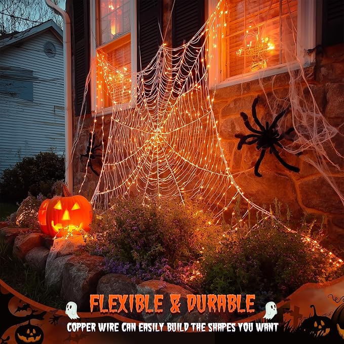 JMEXSUSS 2 Pack Solar Halloween Lights, 33FT 100 LED Orange Fairy Lights | Outdoor Waterproof, 8 Modes Solar String Lights for Outside Tree Party Patio Garden Christmas Halloween Decorations