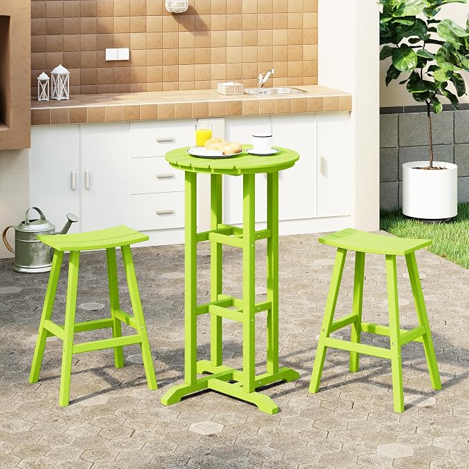 Costaelm Outdoor Bar Table, 42" Counter Height Round Patio Cocktail Bar Table, Patio Bar Table 3-Pieces Set Bistro Dining Table Pub Table for Deck, Backyard, Garden, Lime