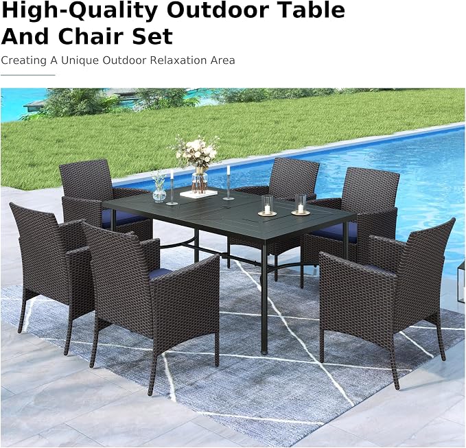 MFSTUDIO Outdoor Dining Sets for 6, 7 Pieces Outdoor Rattan Dining Table Furniture Set, Patio Table and Chairs for 6, Wicker Patio Dining Set for Porch, Backyard