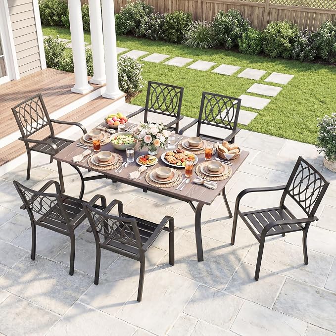 Outdoor Dining Table for 6-63" x 38" Matel Patio Table with E-Coated Finish, 1.6" Umbrella Hole for Garden, Backyard