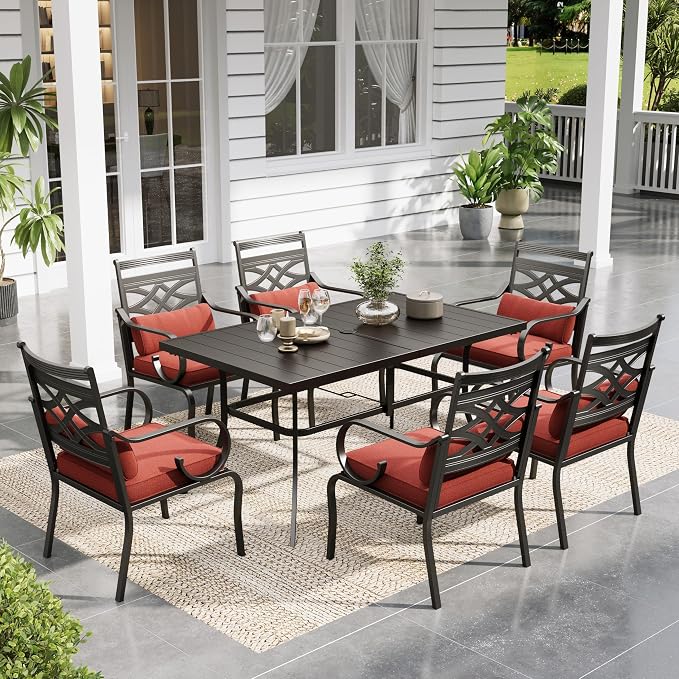 Sophia & William Patio Dining Set, Steel, Red | Umbrella Hole, E-Coated, Cushions Included, For Patio, Garden and Yard