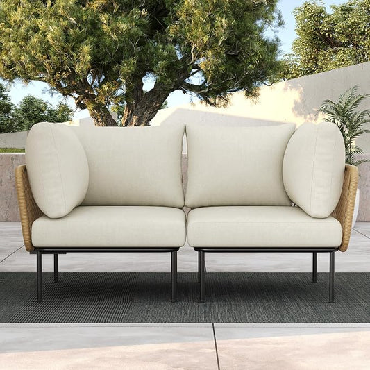 LayinSun 2 Pieces Aluminum Patio Furniture Set, Modern Modular Sectional Corner Chairs and Upgrade Thickness Cushion