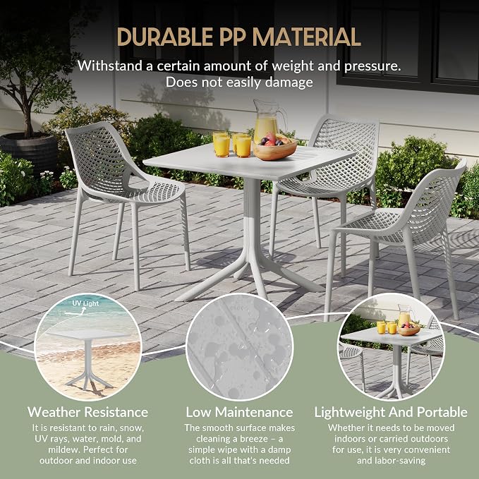 WestinTrends Playa 31.5" Square Outdoor Plastic Resin Patio Dining Table for 4, Gray