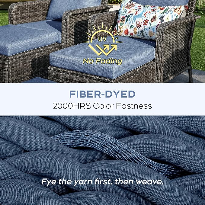 Yechen Patio Furniture Set 8 Peices with 44" Propane Gas Fire Pit Table -2 Wicker Swivel Rocking Chair, Outdoor Sectional Furniture Set with-4.3'' Cushion Conversation Sofa Set for Porch,Backyard