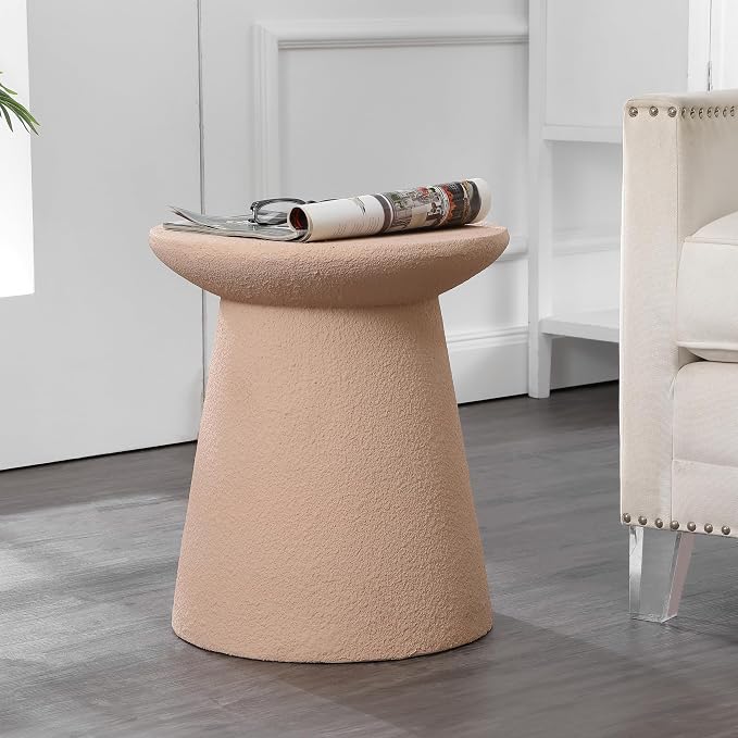 JONATHAN Y Hollie Polyresin Outdoor Side Table and Stool, 18" All-Weather Textured Round Pedestal Accent Table for Patio, Garden, Modern Minimalist, Pink Frosted TBL1108B